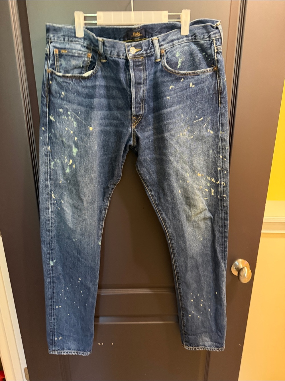 Polo by Ralph Lauren Blue Slim Straight Jeans with Paint Splatter Accents